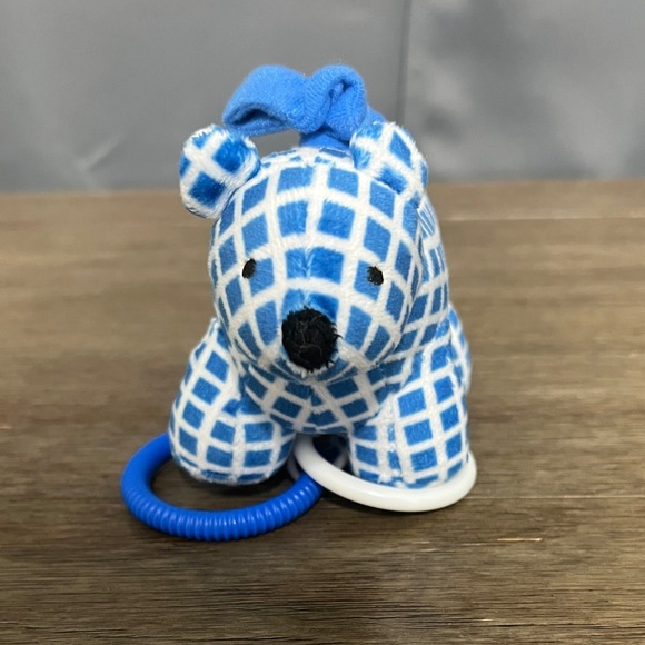 Manhattan Toy Bear Rattle Teether Blue White Plush Stuffed Animal‎ Toy - Picture 1 of 4